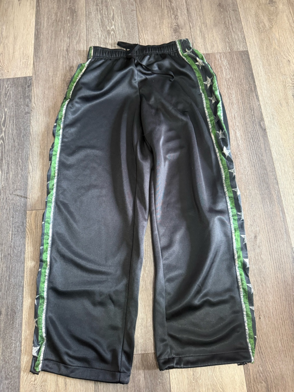BDG Black Track Pants with Green star detailing